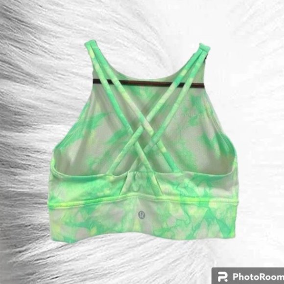 Cute Lululemon Energy Bra High Neck Shibori Tie Dye Lime Green & Yellow - Picture 6 of 8